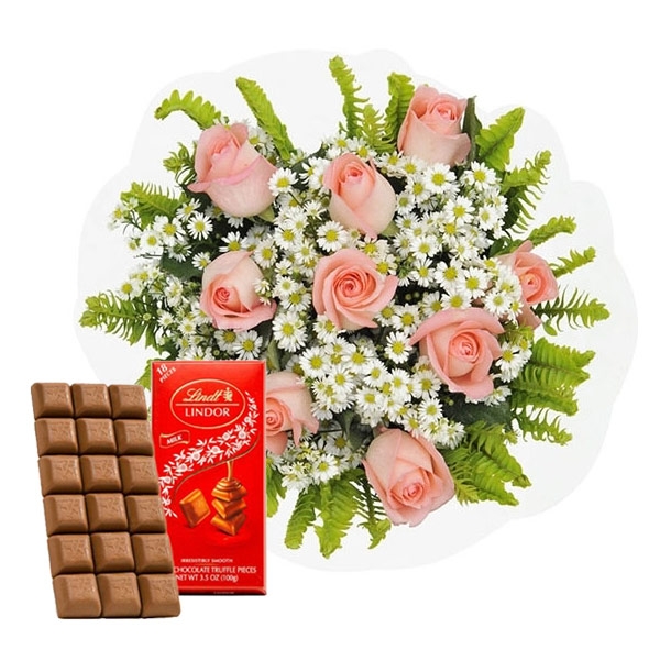 Pink Rose 10 Rosas Cor-de-Rosa + Chocolate Lindt