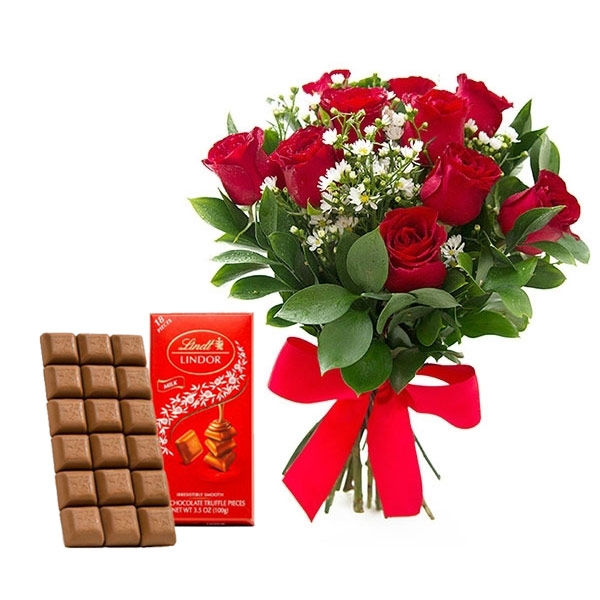 Red Rose 10 Rosas Vermelhas + Chocolate Lindt