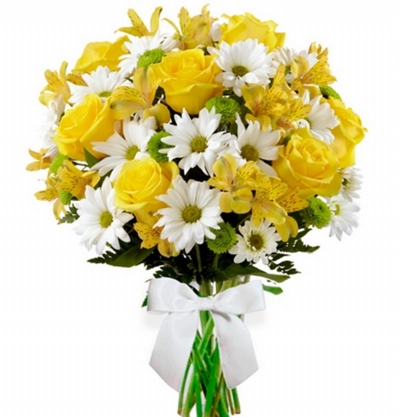 05- Buquê de Rosas Amarelas e Margaridas Brancas