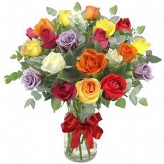 Arranjo de 18 Rosas coloridas Felicidade