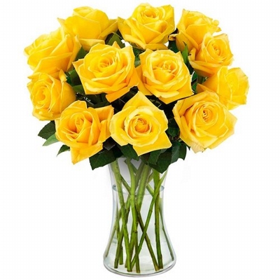 12 Rosas Colombianas Amarelas no Vaso