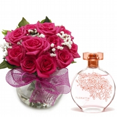 Arranjo De Rosas Pink No Vaso de Vidro Com Perfume Floratta Rose