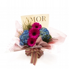 Arranjo de Grberas Pink com Hotncias Azuis
