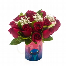 Arranjos de rosas vermelhas na caneca Stitch