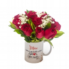 Arranjo de rosas vermelhas na Caneca- Como  Grande o meu Amor por voc Me!