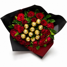 Buque Premium Romance- 20Unidades de Rosas vermelhas e chocolate
