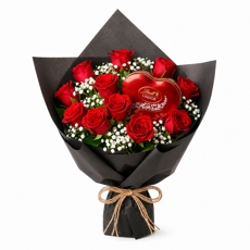 Buqu� Premium com Rosas Vermelhas e Lindt Lata