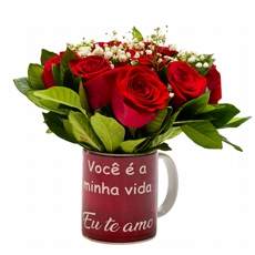 Arranjo de Rosas Vermelhas- Caneca Voc� � minha Vida