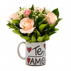 Arranjo De Rosas Cor de Rosa-  Caneca Te amo