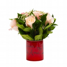 Arranjo de Rosas Cor de Rosa- Caneca Meu Amor Eu Te Amo Muito