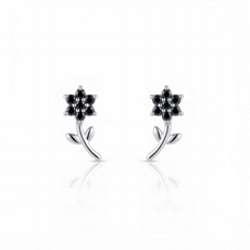 Brinco de Prata Flor Cravejado Onix