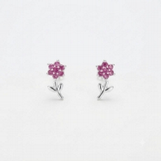 Brinco de Prata Flor Cravejada Pink