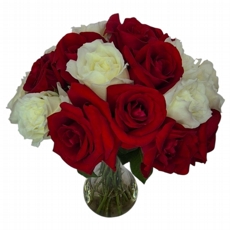 Buqu de Rosas Vermelhas e Brancas no Vaso