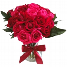 Buqu de Rosas Vermelhas e Pink no Vaso