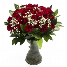 Arranjo com Rosas Vermelhas No Vaso De Vidro