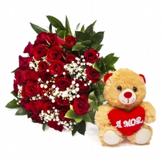 Buqu De Rosas Vermelhas E Pelcia-30 rosas